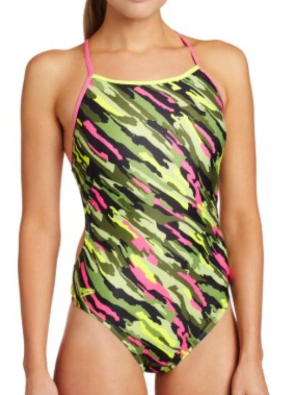Speedo Brand Size 40 Pink & Green Endurance Flipturns Blamo Camo Swimsuit NWOT